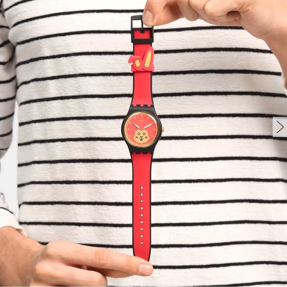 nwt sold out limited edition Swatch Red & Gold year of the Rabbit Dial Watch - Picture 2 of 15